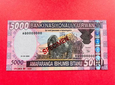 Rwanda  5,000 Francs. 2004   SPECIMEN  Scarce  & RARE ( Uncirculated )