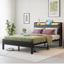 Double Bed Frame, 4FT6 Bed Frame Ergonomics Double with Charging Station and LED Lights, Heavy Duty Platform Full Bed with Fabric Storage Sloped Headboard, No Box Spring Needed, (Black) Image 10