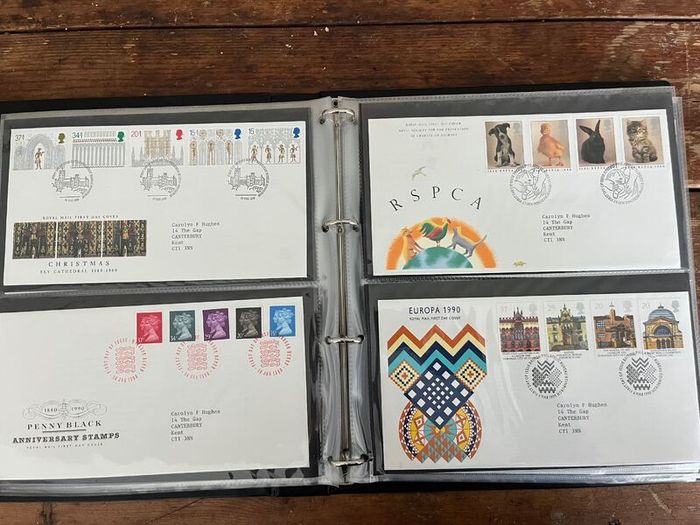 Collection of  74 UK First Day Cover stamps 1987 to 1992 in album plus 5 extra pages and book