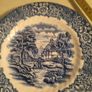 SET OF 2 British Anchor Blue and White Ironstone China Memory Lane 9 1/2 INCHES SALAD Plate , Vintage Farmhouse Antiques Image 3