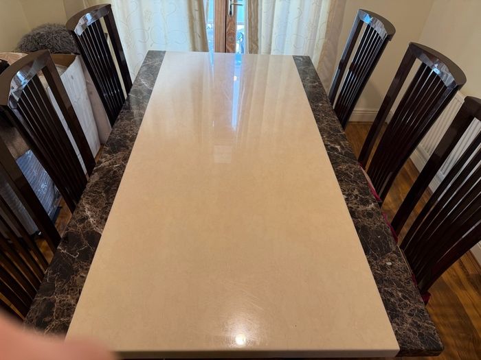 Marble Dining Table + 6 High-Back Chairs