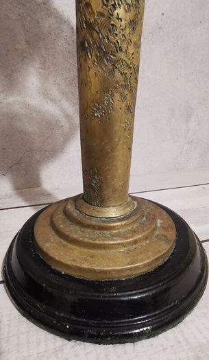 Antique Matador 15" Oil Lamp Glass Wood Base Brass Stem Burner Torch Light