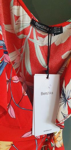 BERSHKA red floral ruffle frill wrap dress Sz S (Fit 8-10UK) - Bnwt