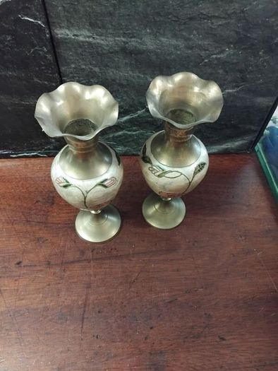 Vintage Brass and Enamel pair
