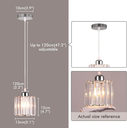 Small Ceiling Light Crystal Pendant Light Flush Mount Ceiling Lighting Fixture Modern Lampshades for Ceiling Light Hallway Dining Room Bedroom Kitchen Island,Chrome,E26