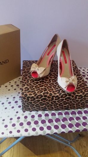 Brand New, Cream Suede Peep Toe High Heel