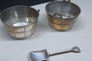 Pair Antique Silver Plated Salt Cellars With Salt Shovel