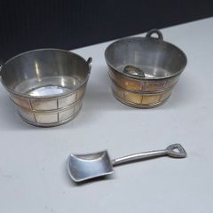 Pair Antique Silver Plated Salt Cellars With Salt Shovel