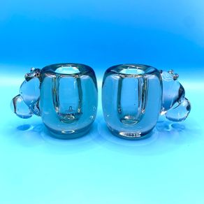 Vintage art glass candlesticks shaped like a hippopotamus