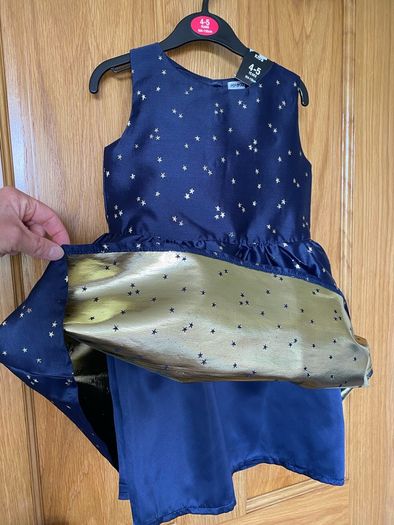 Girl's Elegant Occasion Navy Blue & Gold Star Dress