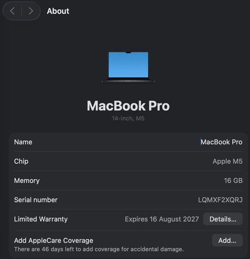 Apple MacBook Pro 14.2" M5 16GB 512GB - Space Black