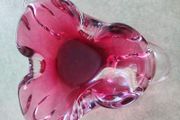 Cranberry pink art glass ashtray Murano style layered glass.