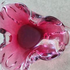 Cranberry pink art glass ashtray Murano style layered glass.