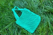 Handmade cotton crochet tote bag - green, shopping bag, woven bag