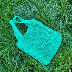 Handmade cotton crochet tote bag - green, shopping bag, woven bag