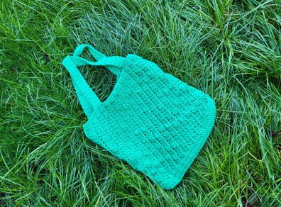 Handmade cotton crochet tote bag - green, shopping bag, woven bag