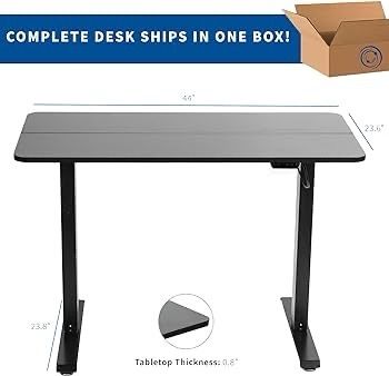 FREE EXPRESS SHIPPING Electric Height Adjustable 112 x 61 cm Stand Up Desk, Standing Workstation with Memory Controller, Black Top, Black Frame