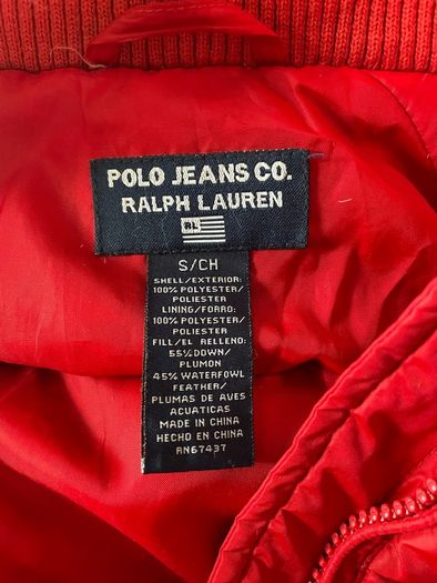Puffer bomber jacket Polo Jeans Ralph Lauren Down Feather Warm Winter puffer Jacket with Removable Hood red size S