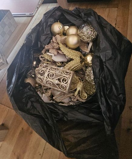 Black Sack of Christmas Decorations