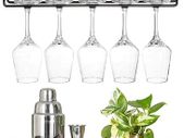Wall Mounted Wine Shelves Set of 2 Wood Rustic Wine Bottle Glass Floating Racks with Stemware Hanger Modern Plants Photos Wine Display Storage Holder for Kitchen Dining Room Bar