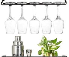 Wall Mounted Wine Shelves Set of 2 Wood Rustic Wine Bottle Glass Floating Racks with Stemware Hanger Modern Plants Photos Wine Display Storage Holder for Kitchen Dining Room Bar