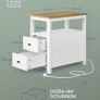 Set of 2 Narrow Bedside Table with Power Strip Walnut and White Image 3