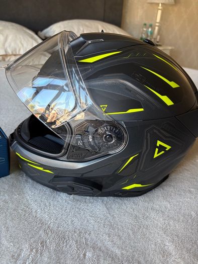 shark motorcycle helmet with Sena Bluetooth kit installed