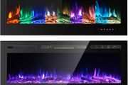 Electric Fireplace Touch Screen Glass Panel Colorful Flame Insert Wall Mounted Heater Remote Control with Crystal&amp;Log Set,900/1800W(102CM, Black)