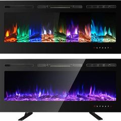 Electric Fireplace Touch Screen Glass Panel Colorful Flame Insert Wall Mounted Heater Remote Control with Crystal&Log Set,900/1800W(102CM, Black)