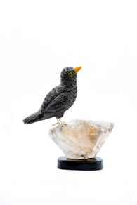 Obsidian Blackbird Sculpture, Handcrafted Volcanic Stone Art, Home Decor Accent, Unique Nature-Inspired Gift