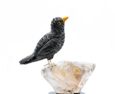 Obsidian Blackbird Sculpture, Handcrafted Volcanic Stone Art, Home Decor Accent, Unique Nature-Inspired Gift