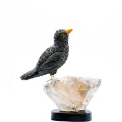 Obsidian Blackbird Sculpture, Handcrafted Volcanic Stone Art, Home Decor Accent, Unique Nature-Inspired Gift