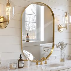 Black Bathroom Vanity Mirror for Wall, 55x75 cm Metal Framed Wall Mirror Oval, Decorative Mirror for Bedroom Living Room Entryway Horizontally or Vertically