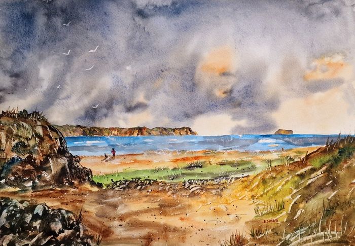 five fingers beach watercolor