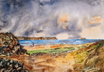 five fingers beach watercolor