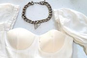 PLT white padded cropped bra top with puff cap sleeves Sz 10UK - Bnwot