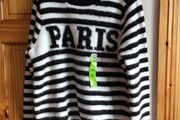 Ladies Black and white striped jumper W wool content M  includes postage