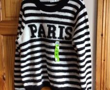 Ladies Black and white striped jumper W wool content M  includes postage