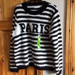 Ladies Black and white striped jumper W wool content M  includes postage