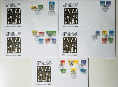 Ireland 1990-92 Irish Treasures Full Set 5 X Fdc Envelopes 22 X Eire Stamps Rare