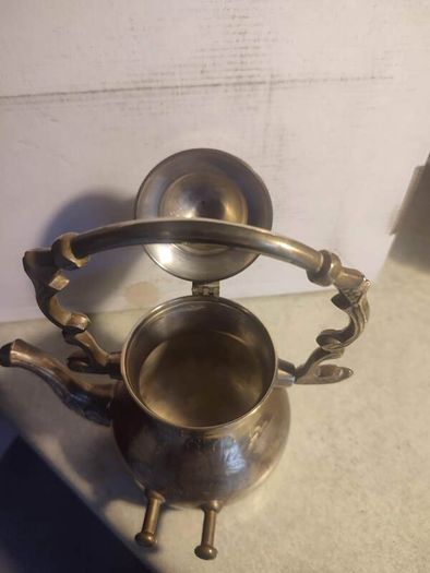 Antique Engraved Victorian Brass Hot Water Tea Kettle RARE EUC