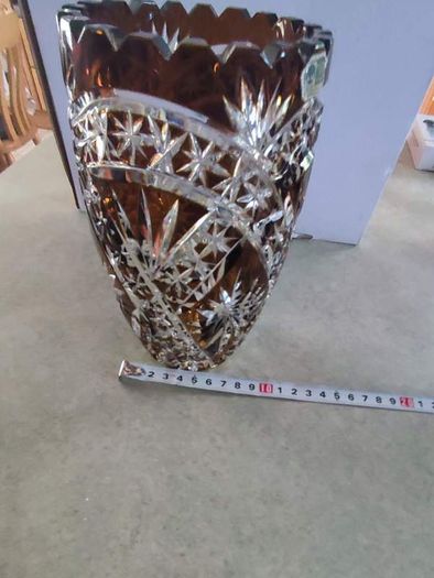 Vintage Germain Overlaid dark Amber Flashed Cut Crystal Glass Vase