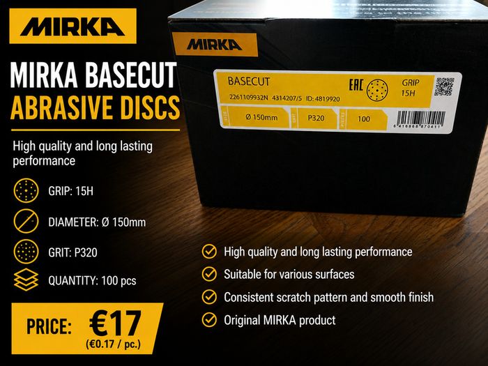 Mirka Basecut Sanding Discs P320, 150mm - Box of 100