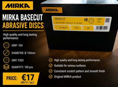Mirka Basecut Sanding Discs P320, 150mm - Box of 100