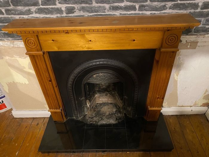 Fireplace solid wood with iron surround