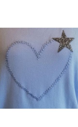 Carla Giannini Angora Wool Jumper Light Blue Heart Star One Size NWT Italy