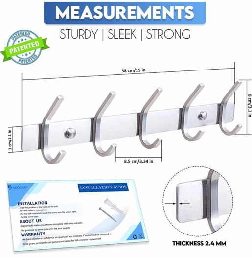 Coat Racks for Wall -Stainless Steel Coat Hooks (2 Pack) - Heavy Duty Coat Hooks Wall Mounted