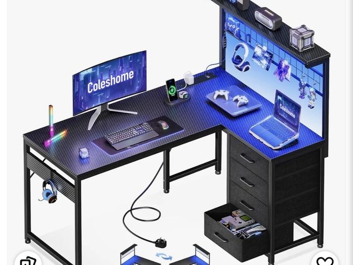 L shaped desk with drawers