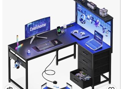 L shaped desk with drawers