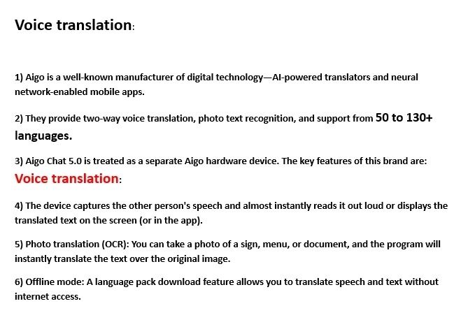 Voice Translations languages